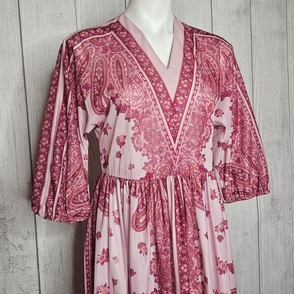 VTG 80s Herman Marcus Sheer Pink Paisley Boho Midi Dress, size 6 - Picture 2 of 5